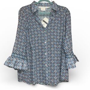 Gretchen Scott-button down, 3/4 length sleeve blouse